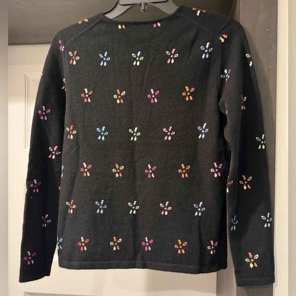 Talbots Black Cashmere Sweater with Colorful Accents women’s size S
